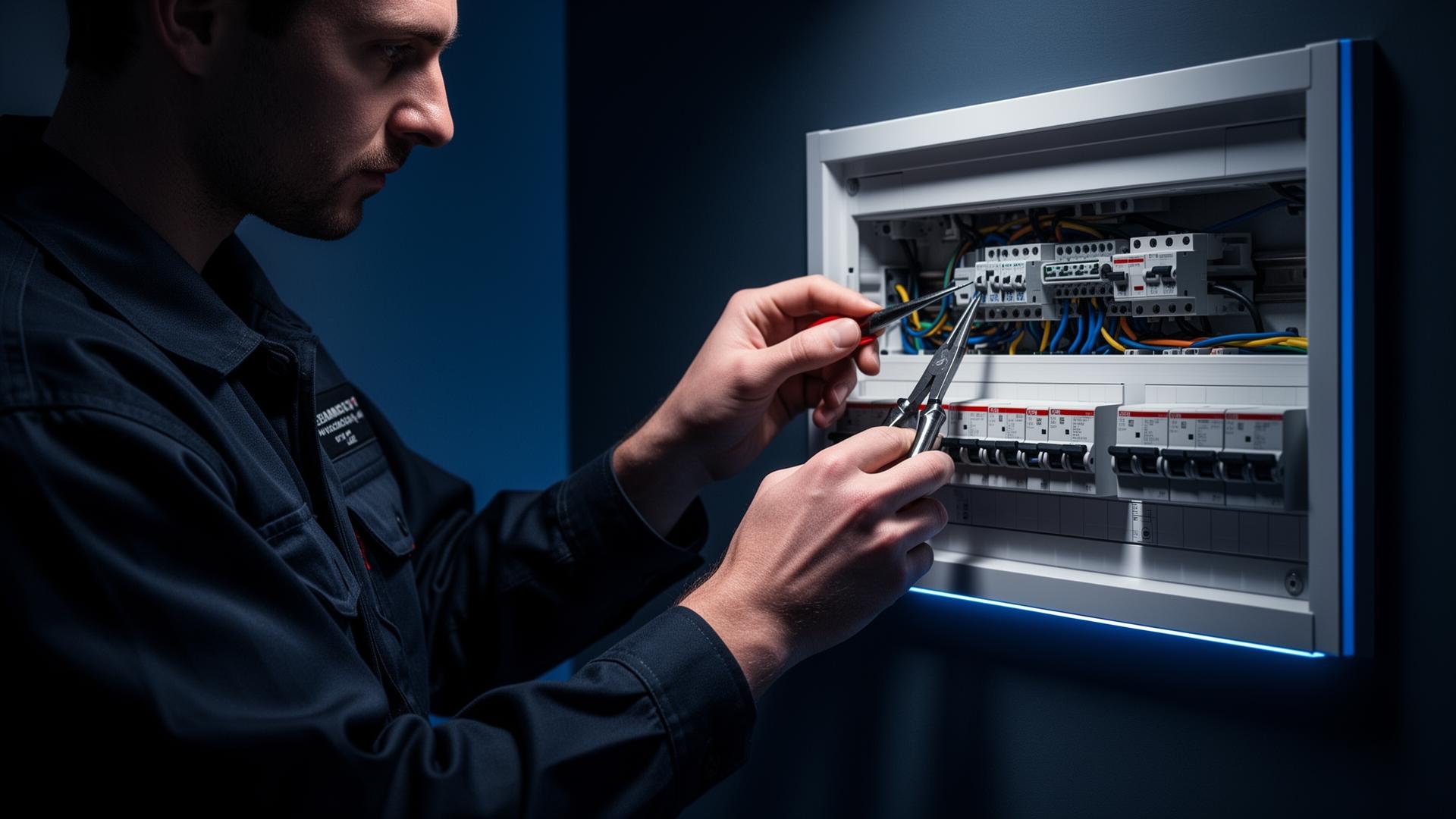 Certified London electrician working on a modern fuse board